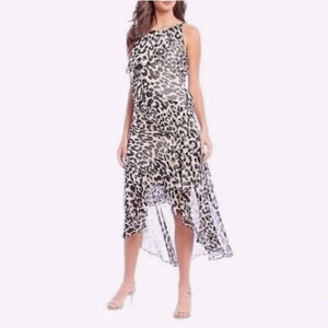 NWT Eliza J Tiered Chiffon Leopard Print High-Low Cocktail Dress
